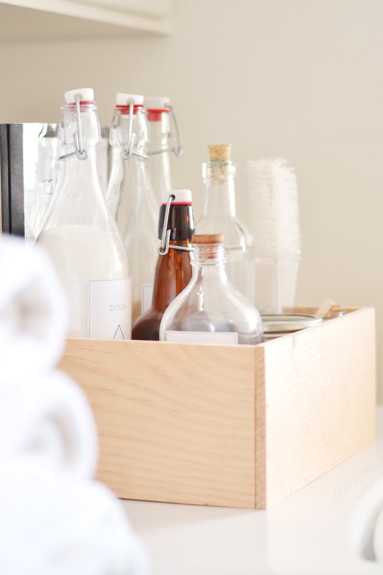 laundry detergent in glass bottles