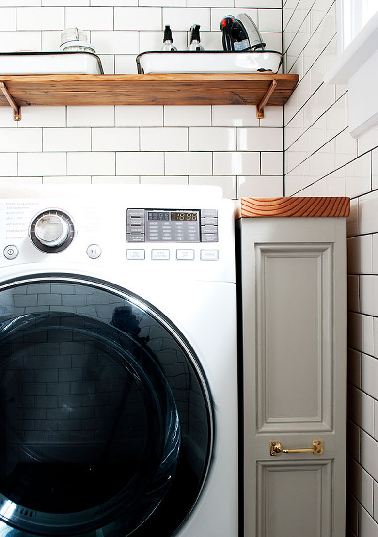 rolling storage cabinet in laundry room