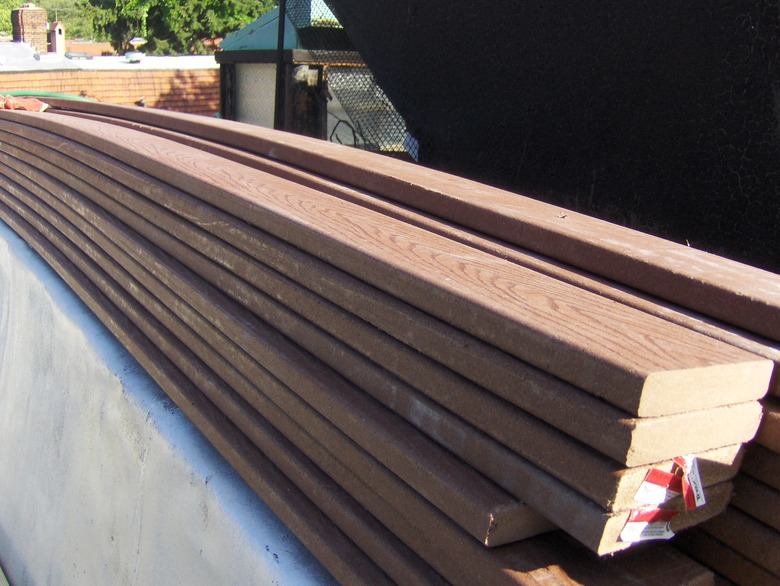 Stack of composite decking boards.