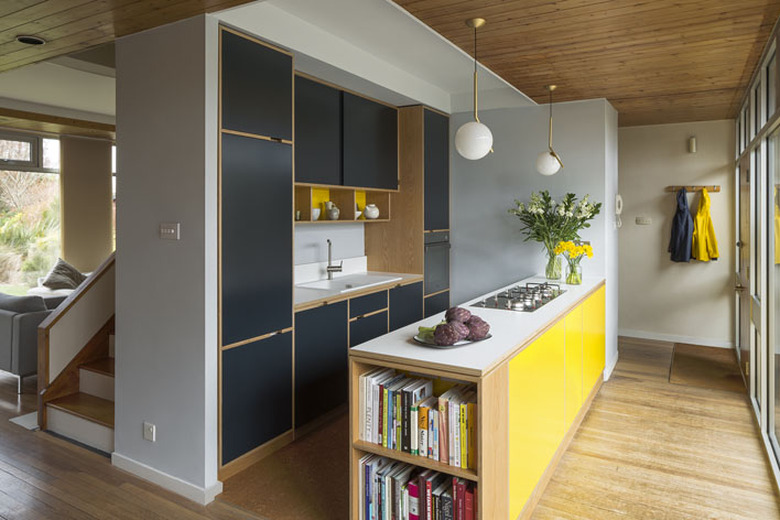 yellow pops of color throughout kitchen