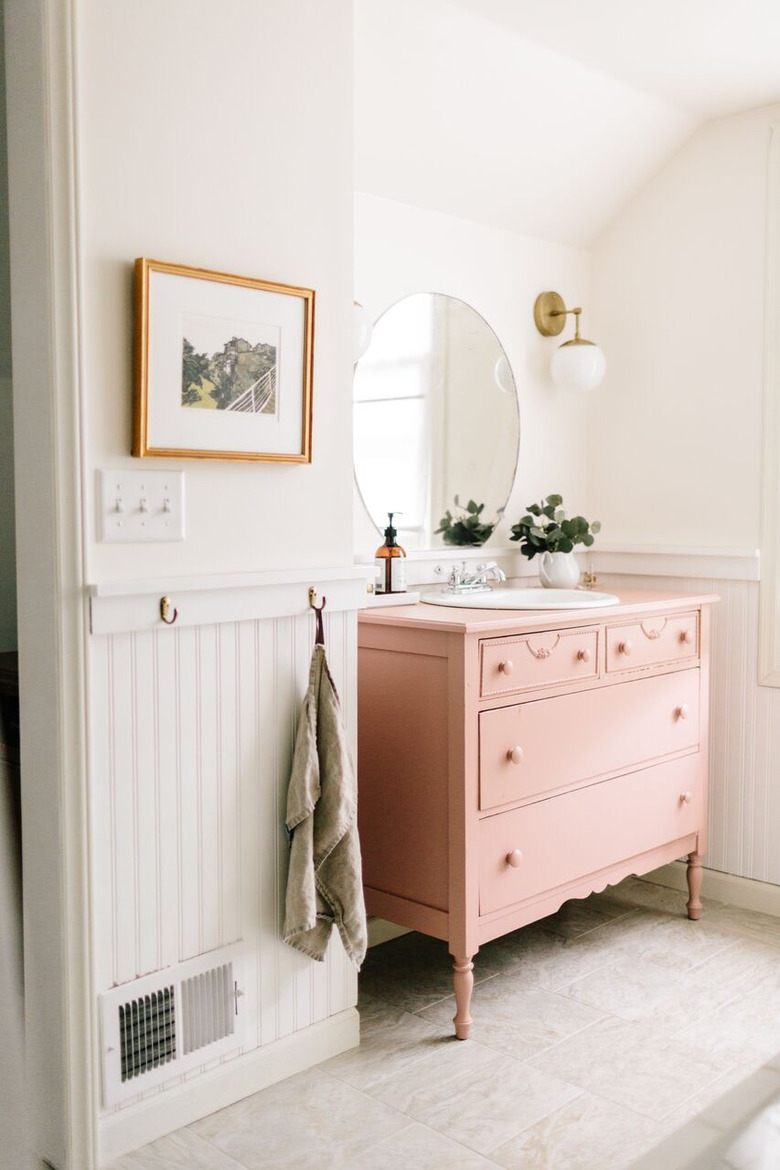 Brianna Heiligenthal bathroom vanity with vintage dresser