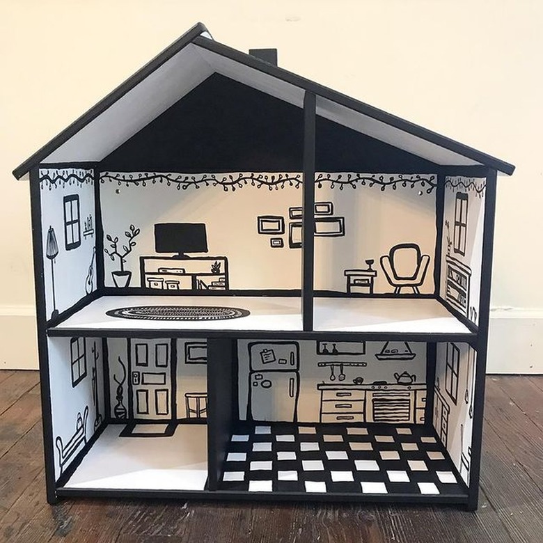 Drawn-on IKEA Flisat dollhouse