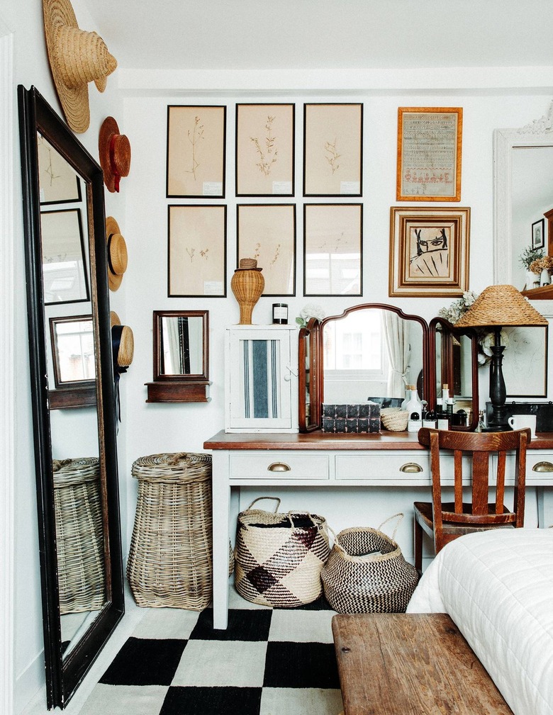 small bedroom storage idea: baskets as decor