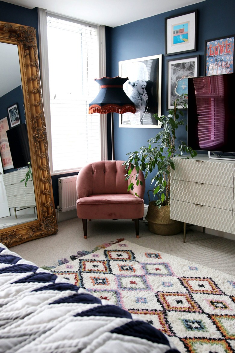 navy blue bohemian bedroom