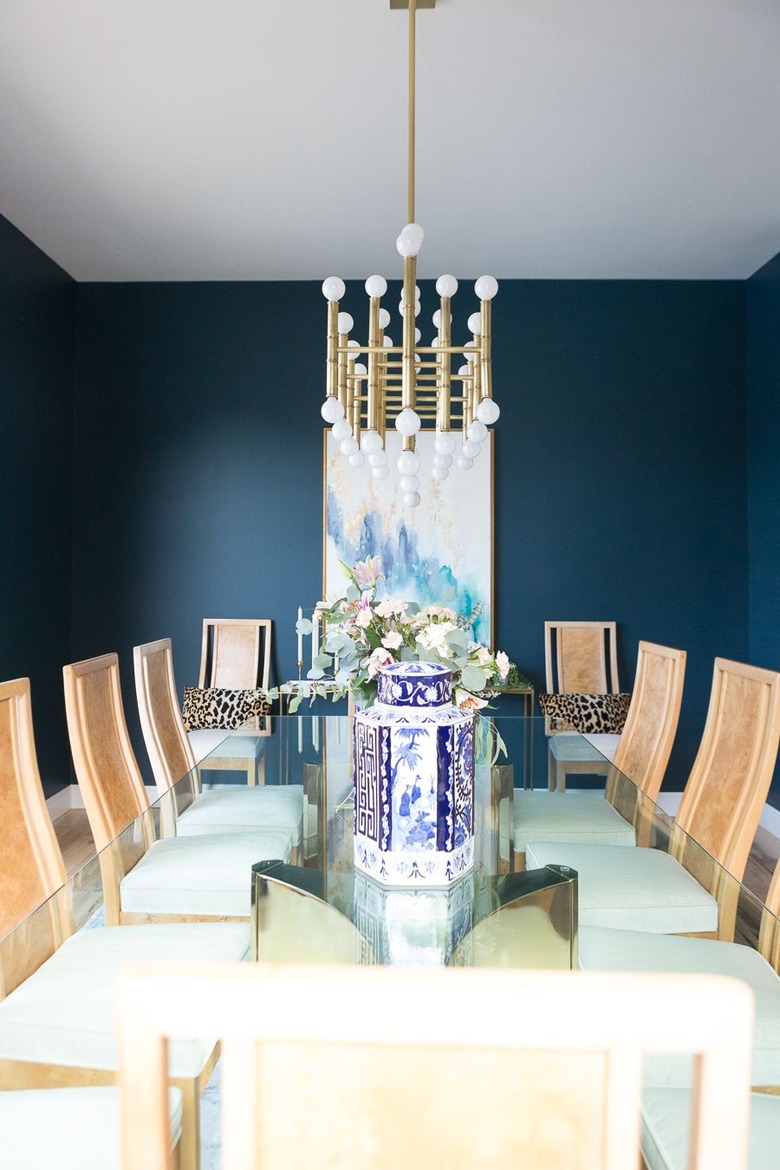 dark blue green dining room