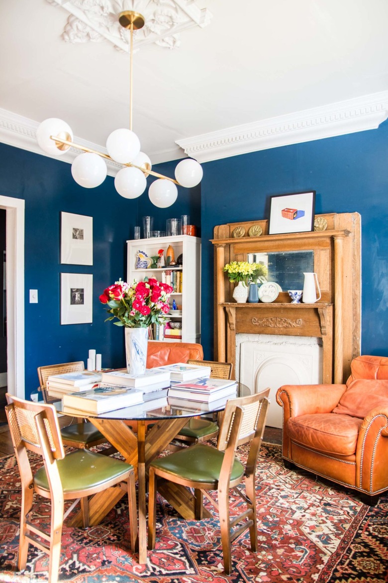 small dark blue dining room