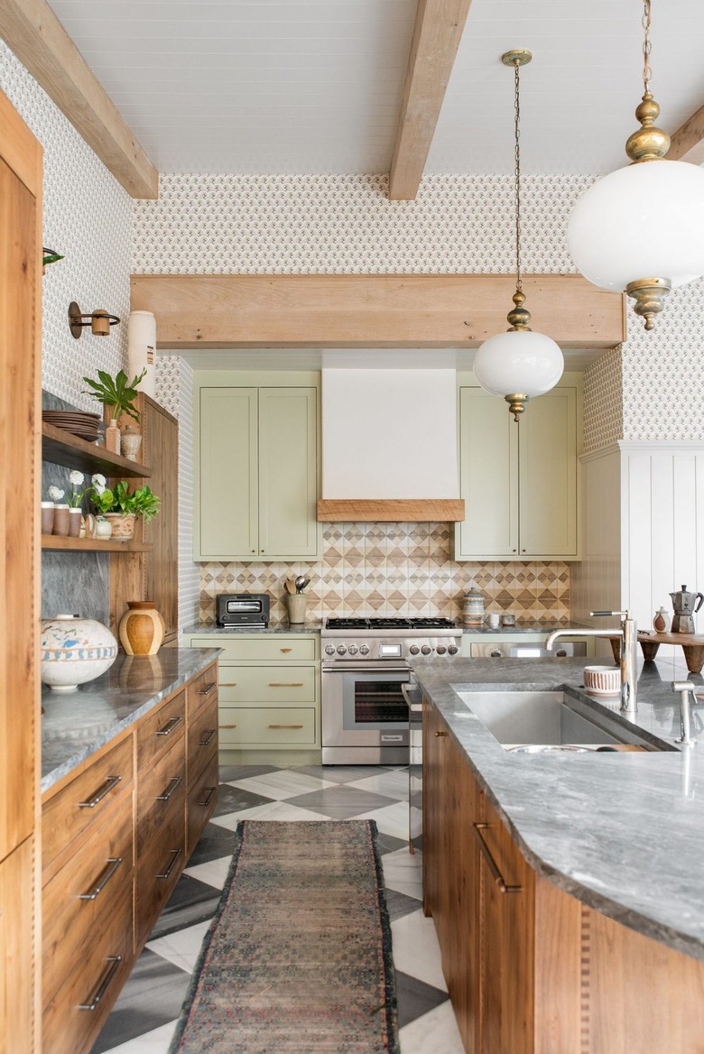 kitchen with yellow green cabinets