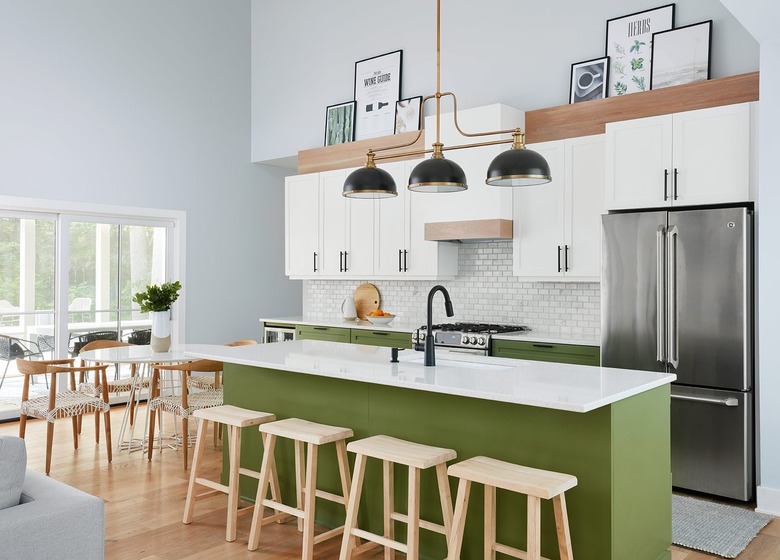 avocado green kitchen cabinets in lakehouse