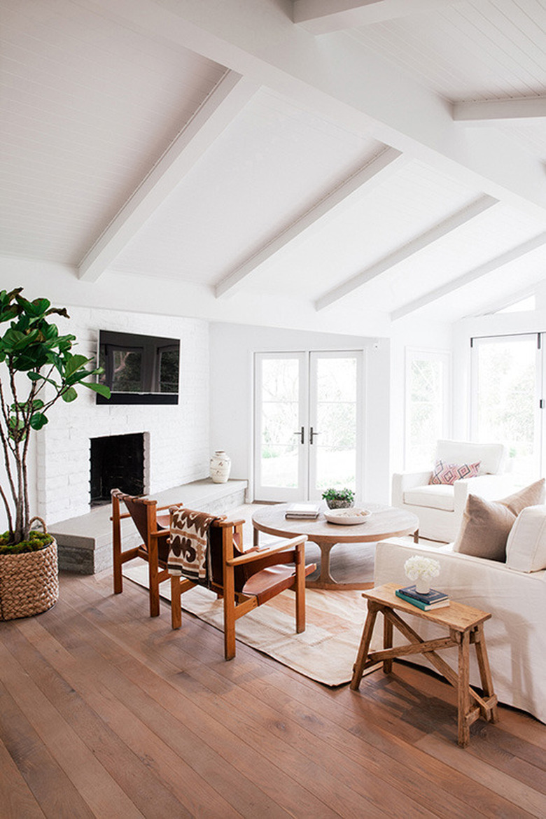 white ceiling beams