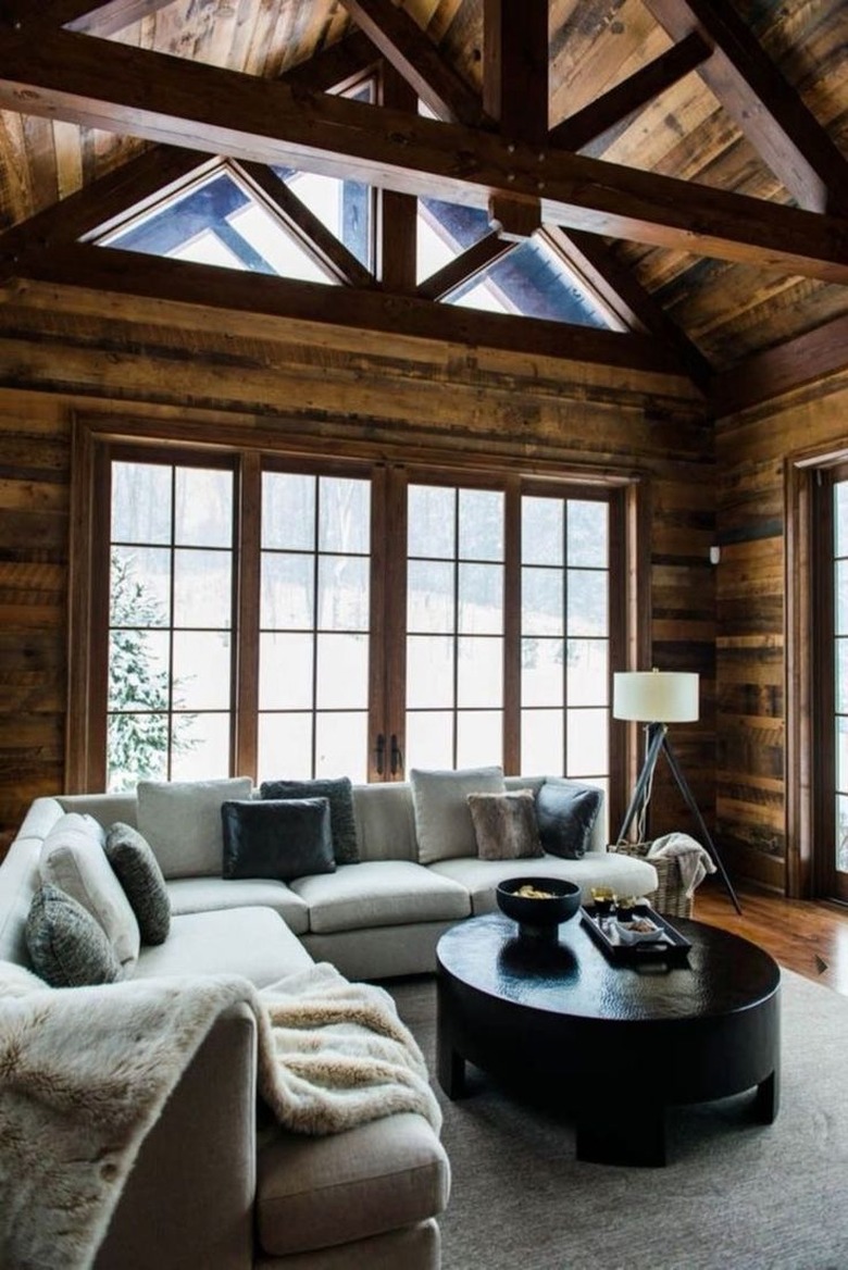 ski cottage wood beams