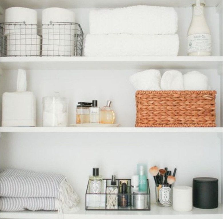 baskets in linen closet