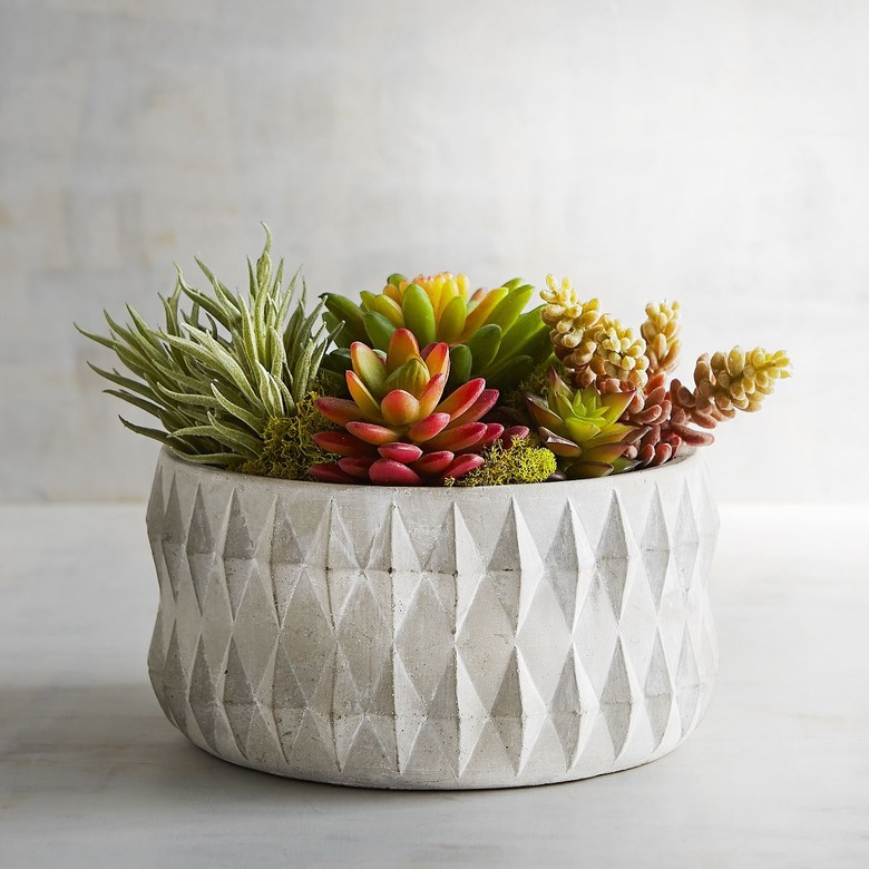 Faux Succulent Arrangement In Cement Pot