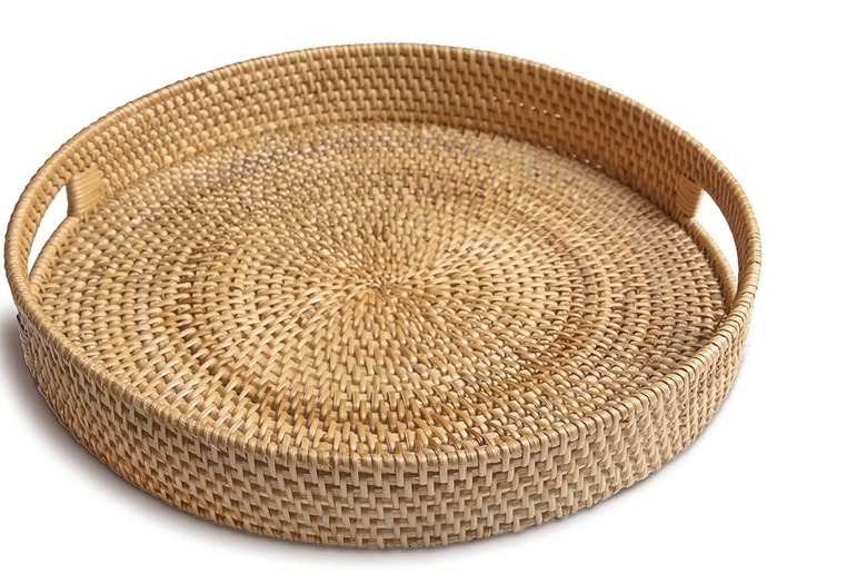 round rattan serving tray