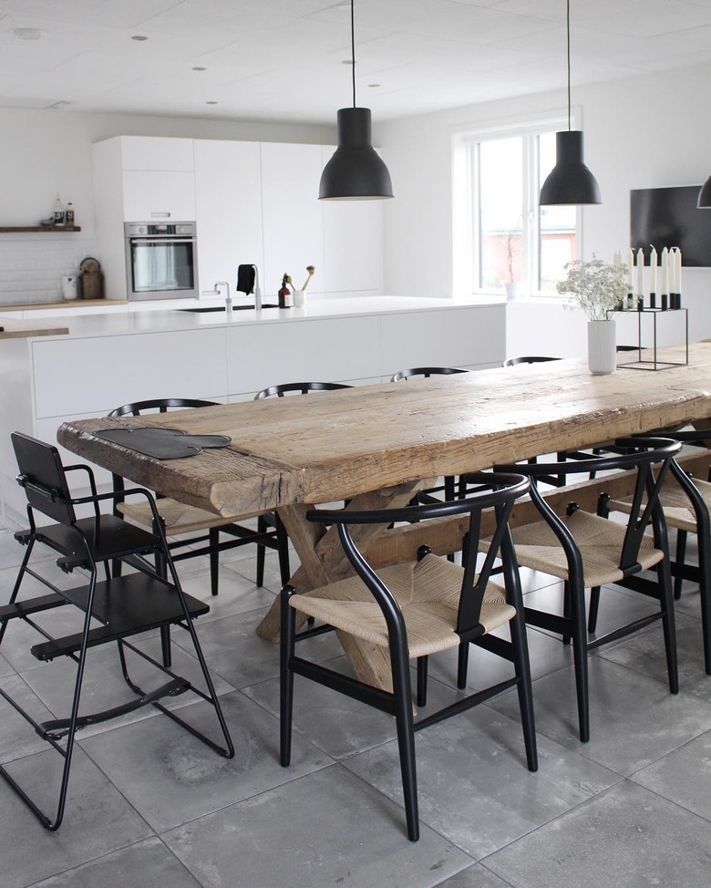 concrete kitchen floor tile in black and white kitchen