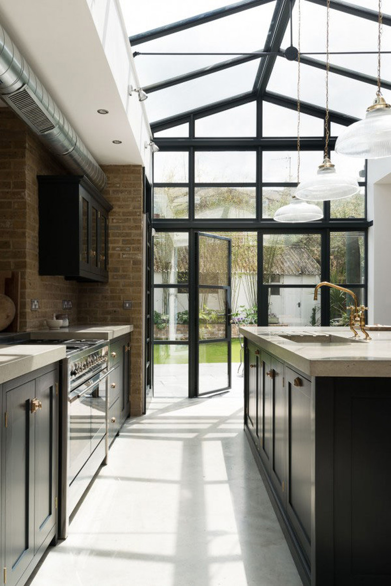 concrete kitchen floors in rustic and industrial kitchen