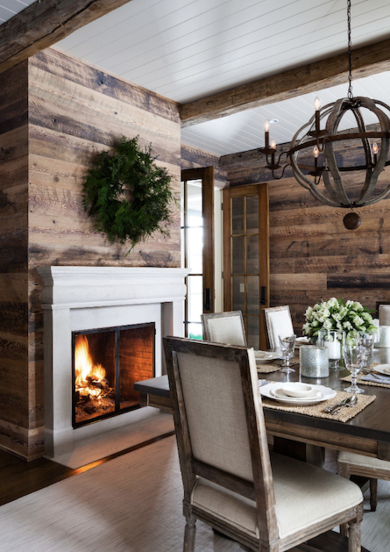 Wooden walls in rustic dining room