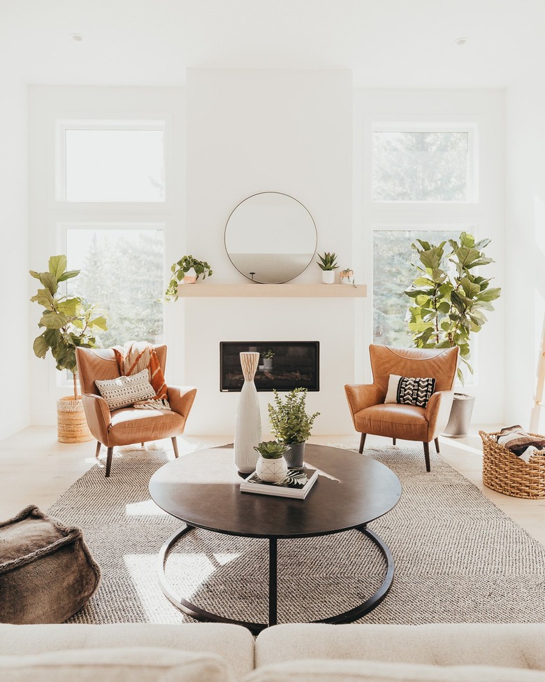 minimalist living room without window coverings