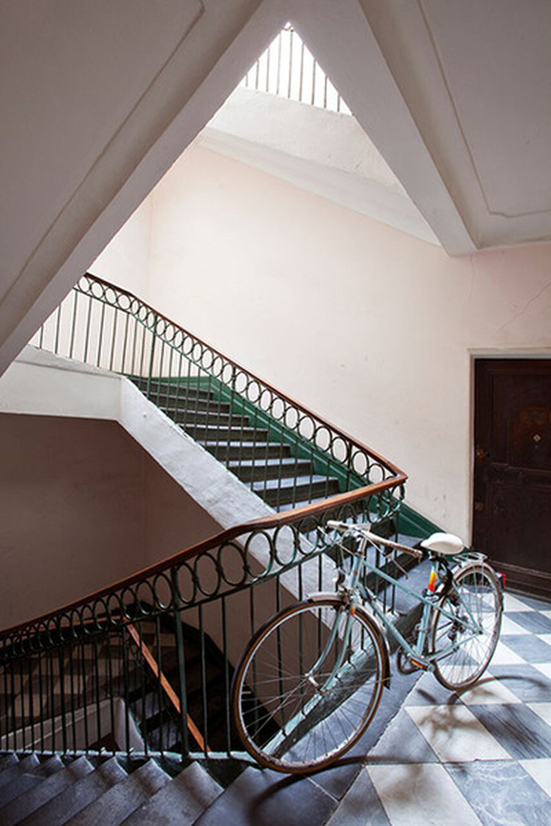 green trimmed stairs