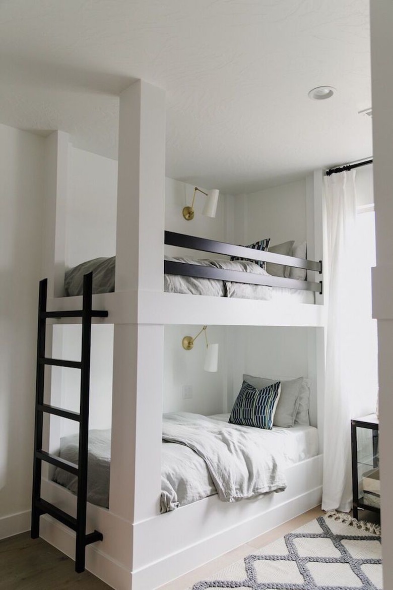 modern black and white kids bedroom with bunk beds