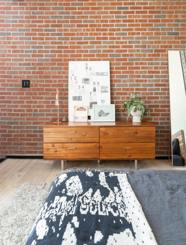 bedroom dresser and leaning mirror industrial modern