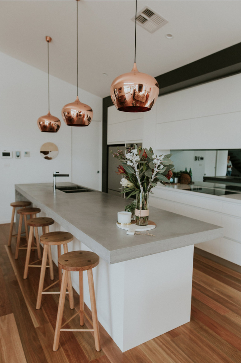 Kitchen with copper pendant light