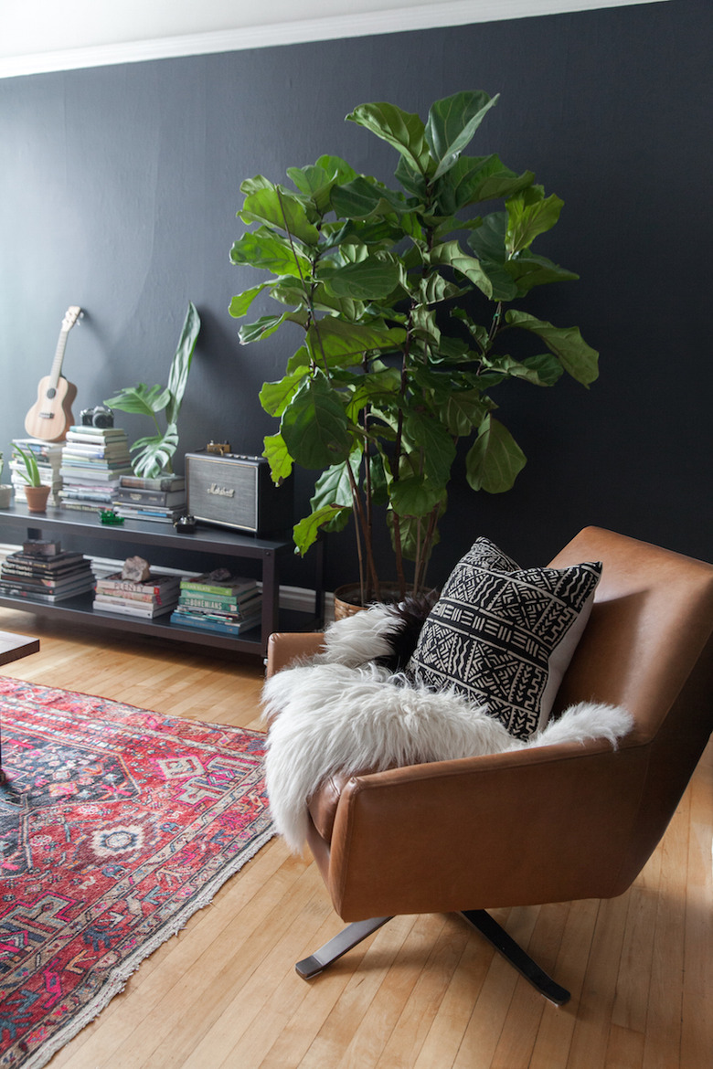 bohemian living room with black walls