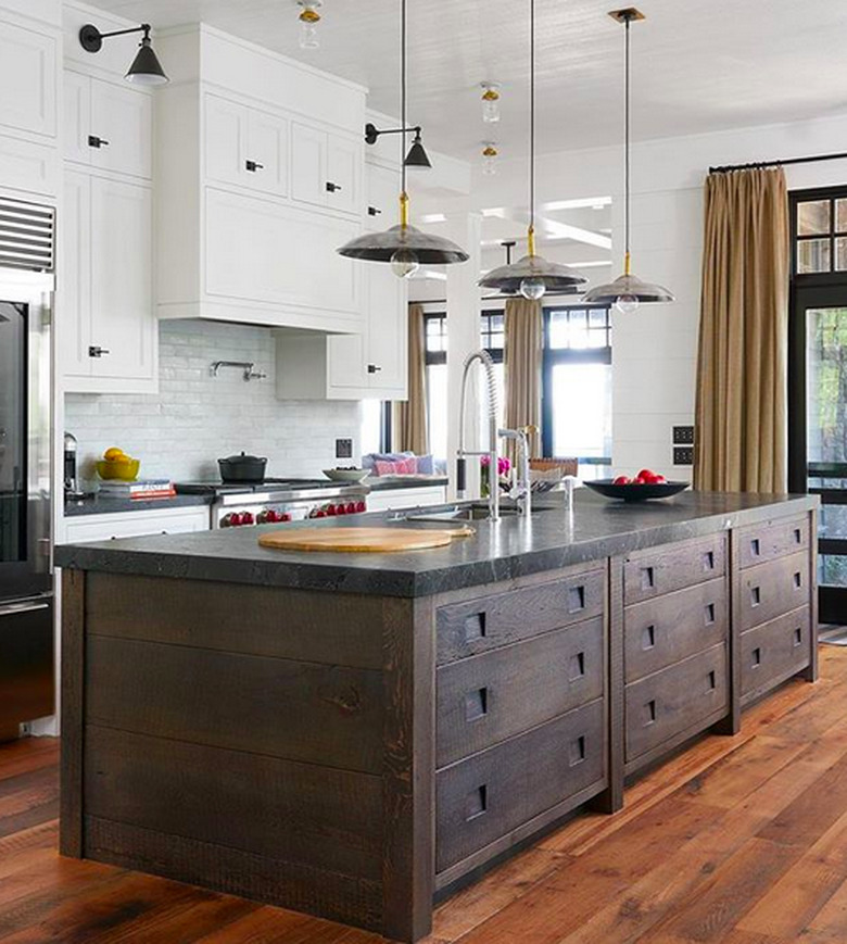 Reclaimed wood cabinets.