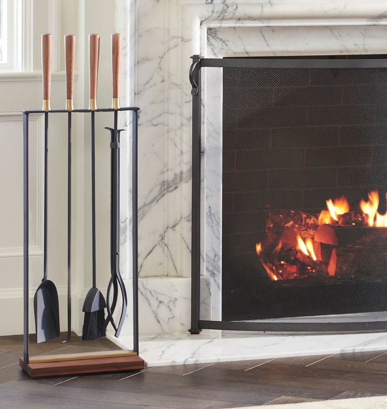 Rejuvenation Mid-Century Brass And Walnut Fireplace Tool Set