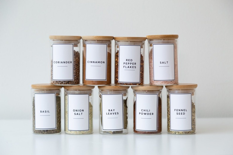 Glass spice jars with printed labels