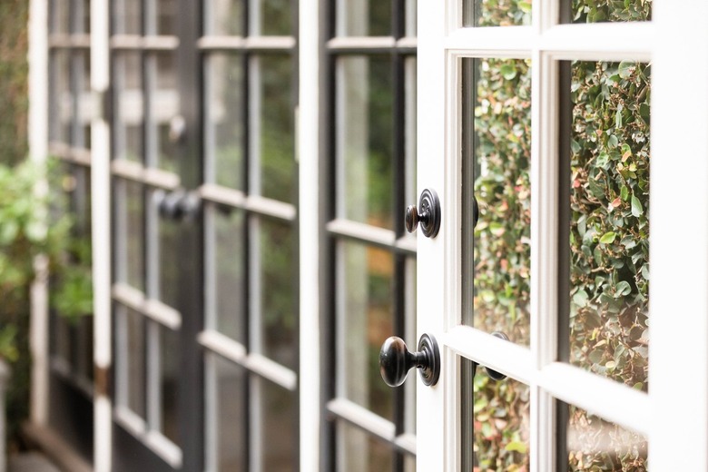 close up of white outdoor french doors