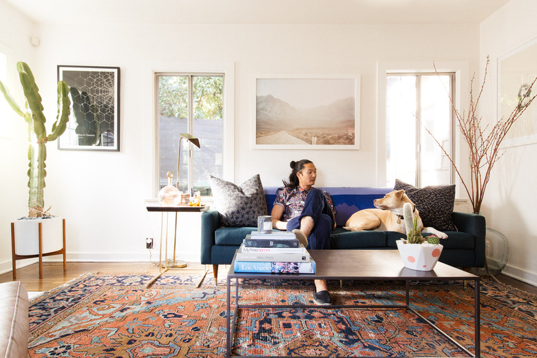 Sato at home with his dog