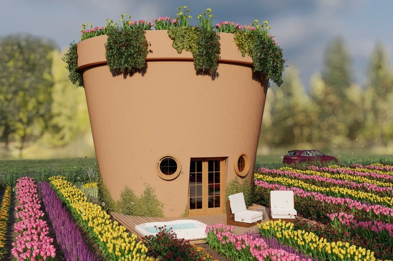 Planter-shaped house in a garden in Idaho on Airbnb