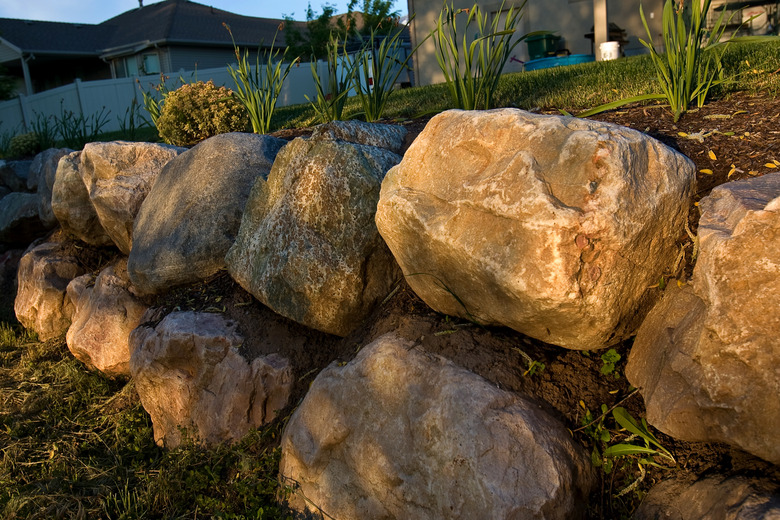 Filtered Golden Sunlight Iluminates Rock Retaining Wall