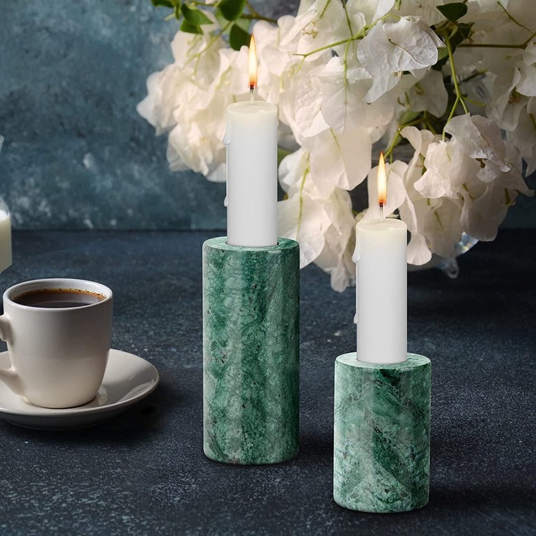 green marble candlesticks