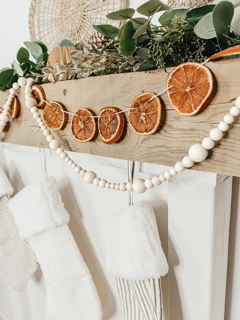 beaded garland on mantel