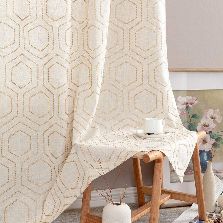 JINCHAN Yellow Curtains Honeycomb Embroidered, $36.99