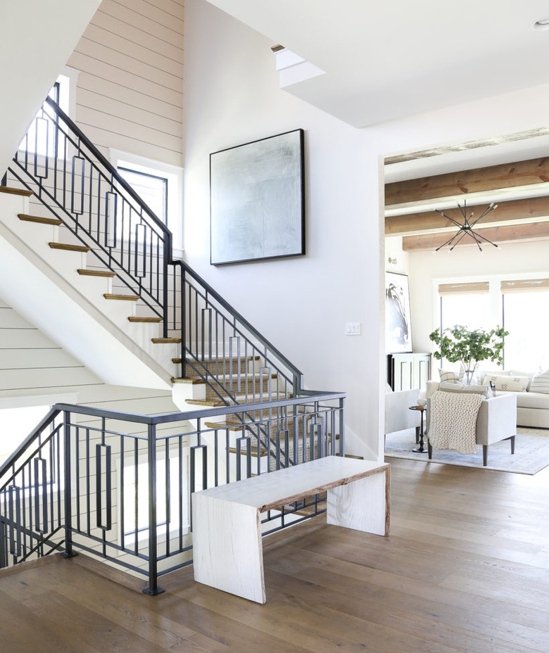 art deco staircase in modern farmhouse home