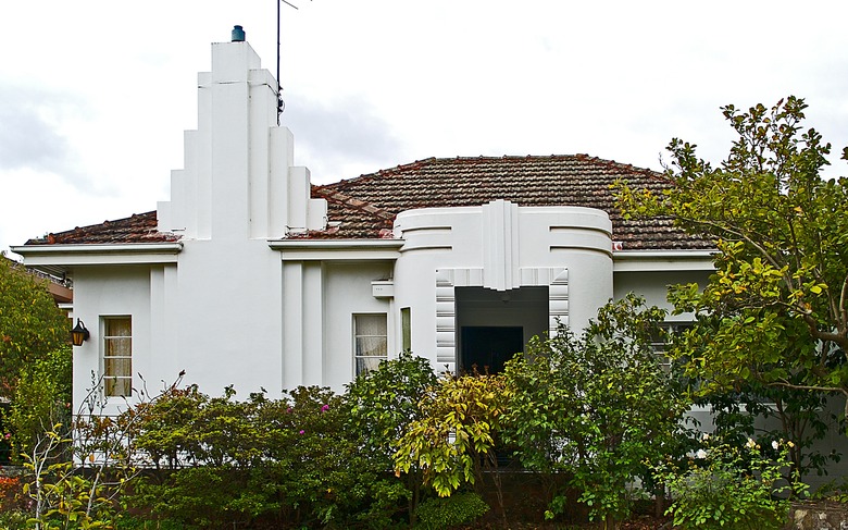 White art deco house with geometric details