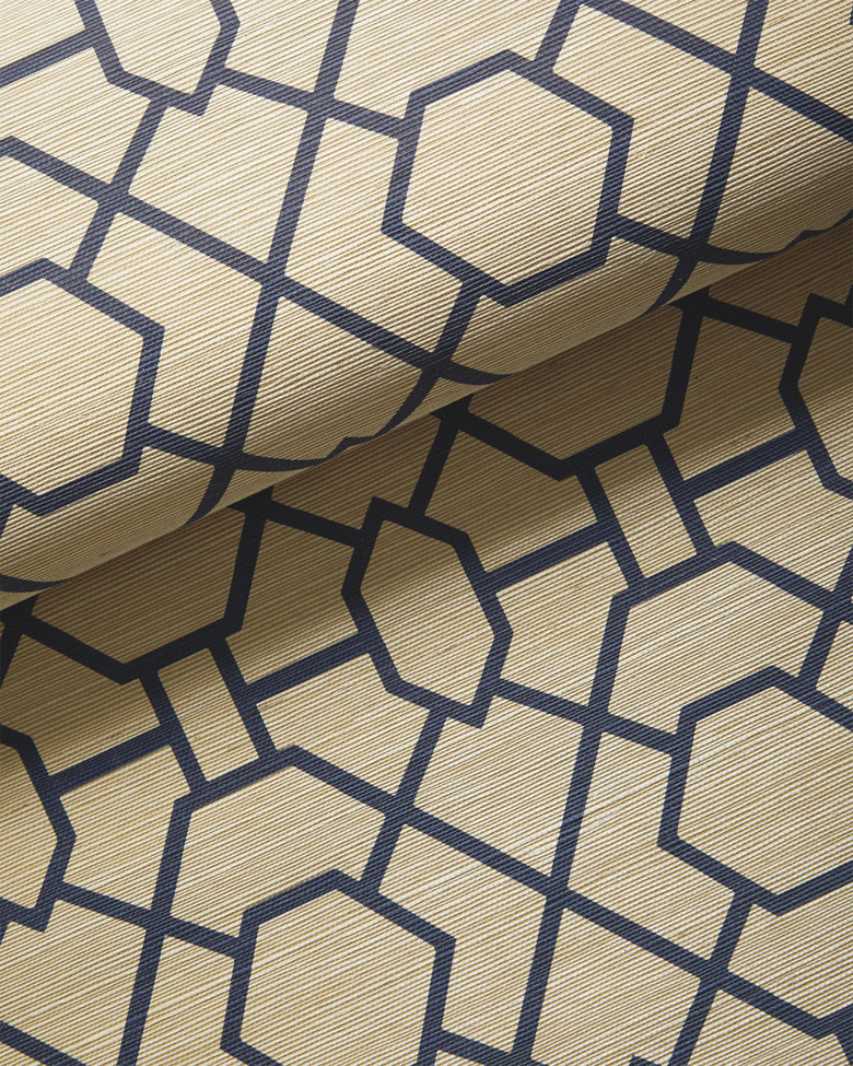 art deco wallpaper with trellis pattern in navy