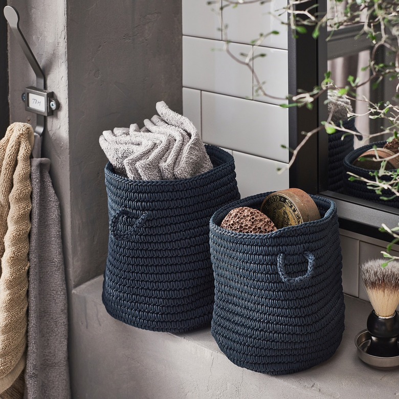 Ikea Nordrana Baskets on bathroom counter with towels