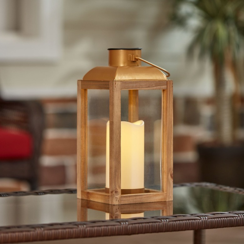 Better Homes & Gardens Gold Wood and Glass Solar Powered Lantern