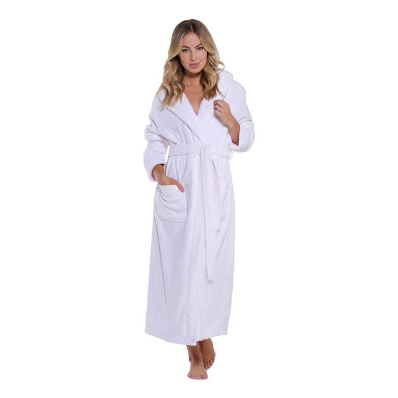 white hooded soft robe