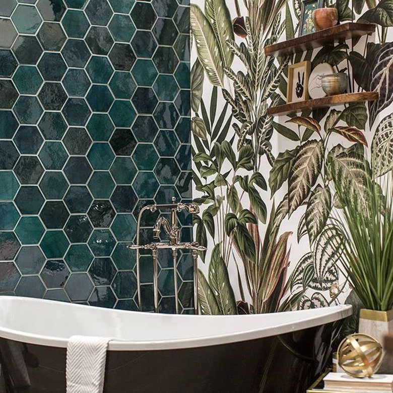 green hexagon shape ceramic tile on bathroom wall