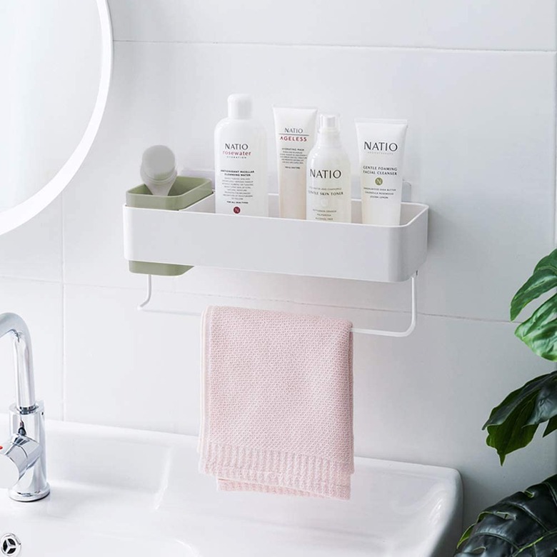 wall mounted bathroom shelf organizer with towel bar