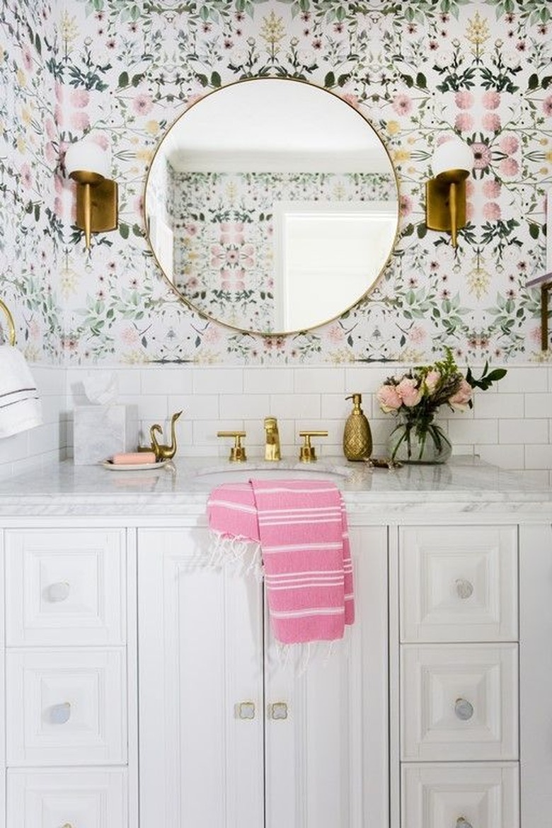 bathroom wallpaper idea with White and floral