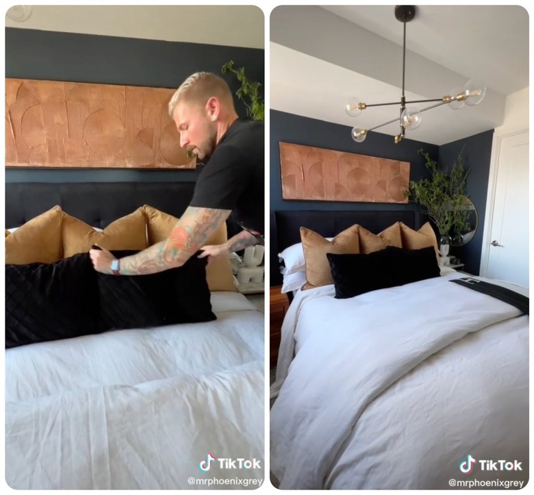 screenshot of tiktok video making the bed