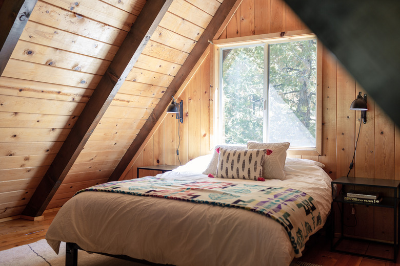 A-frame cabin bedroom