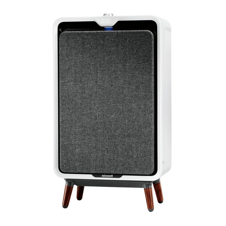 A rectangular air purifier with small wooden legs