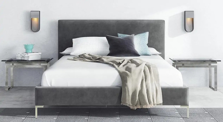 mattress on gray bed frame