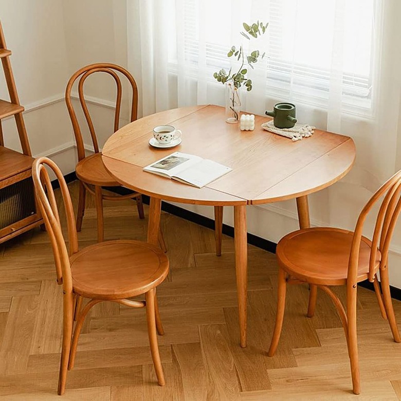 Cherry wood round drop leaf dining table